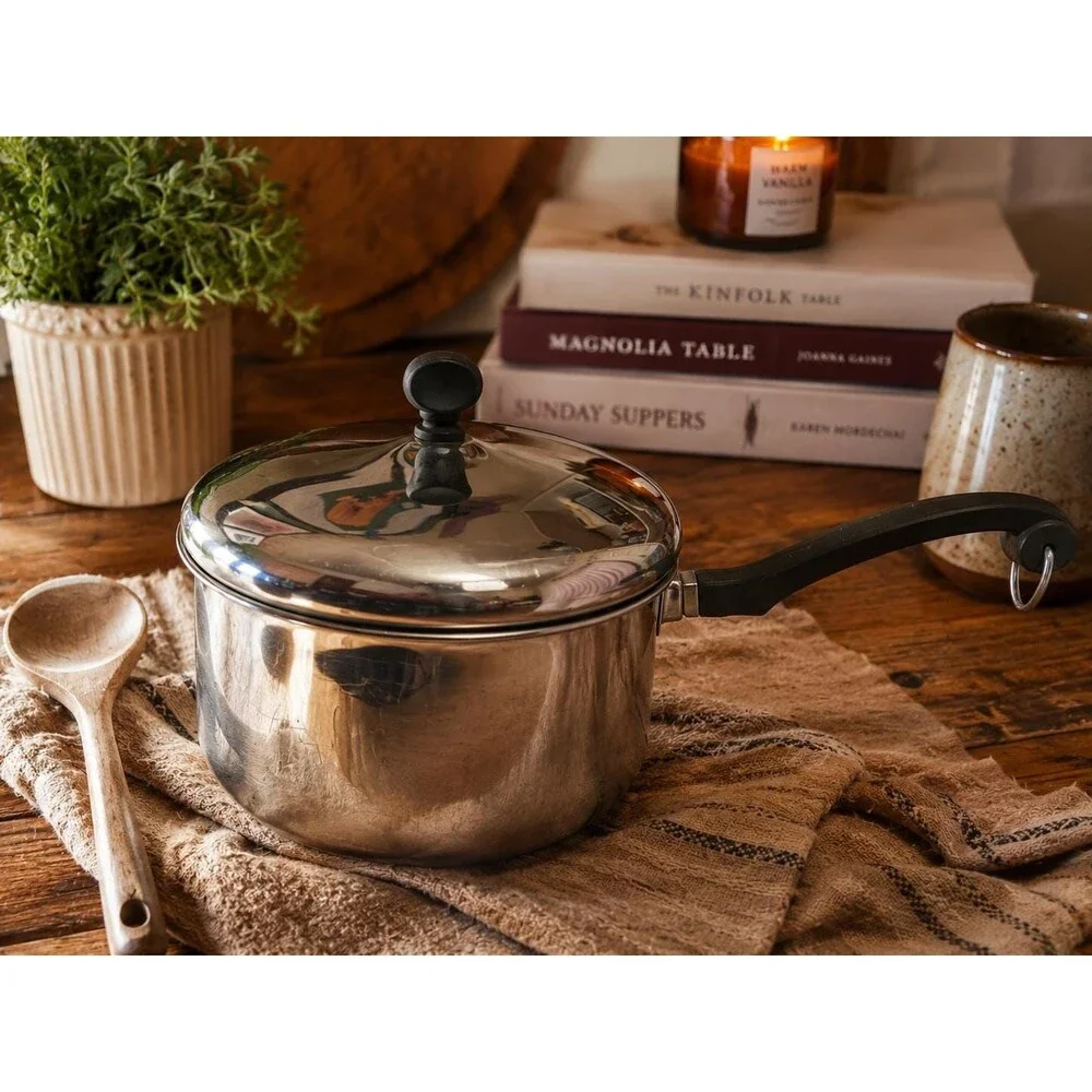Vintage Stainless Steel Saucepan with Lid – Cozy Kitchen Gift Set Idea